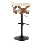 Gardenia Adjustable Barstool - Set of 2 - Black Metal, Walnut Wood, Cream PU