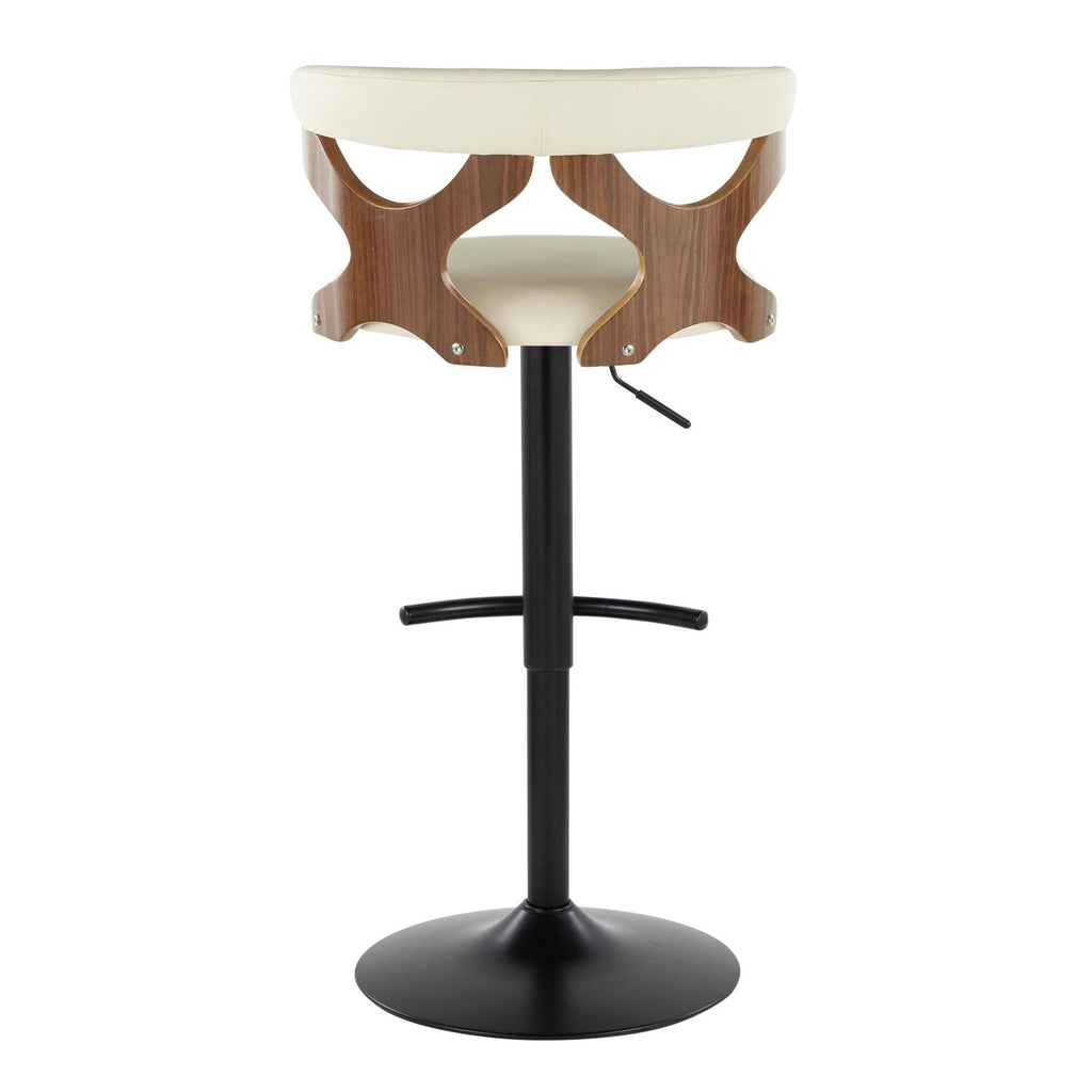 Gardenia Adjustable Barstool - Set of 2 - Black Metal, Walnut Wood, Cream PU