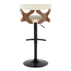 Gardenia Adjustable Barstool - Set of 2 - Black Metal, Walnut Wood, Cream PU