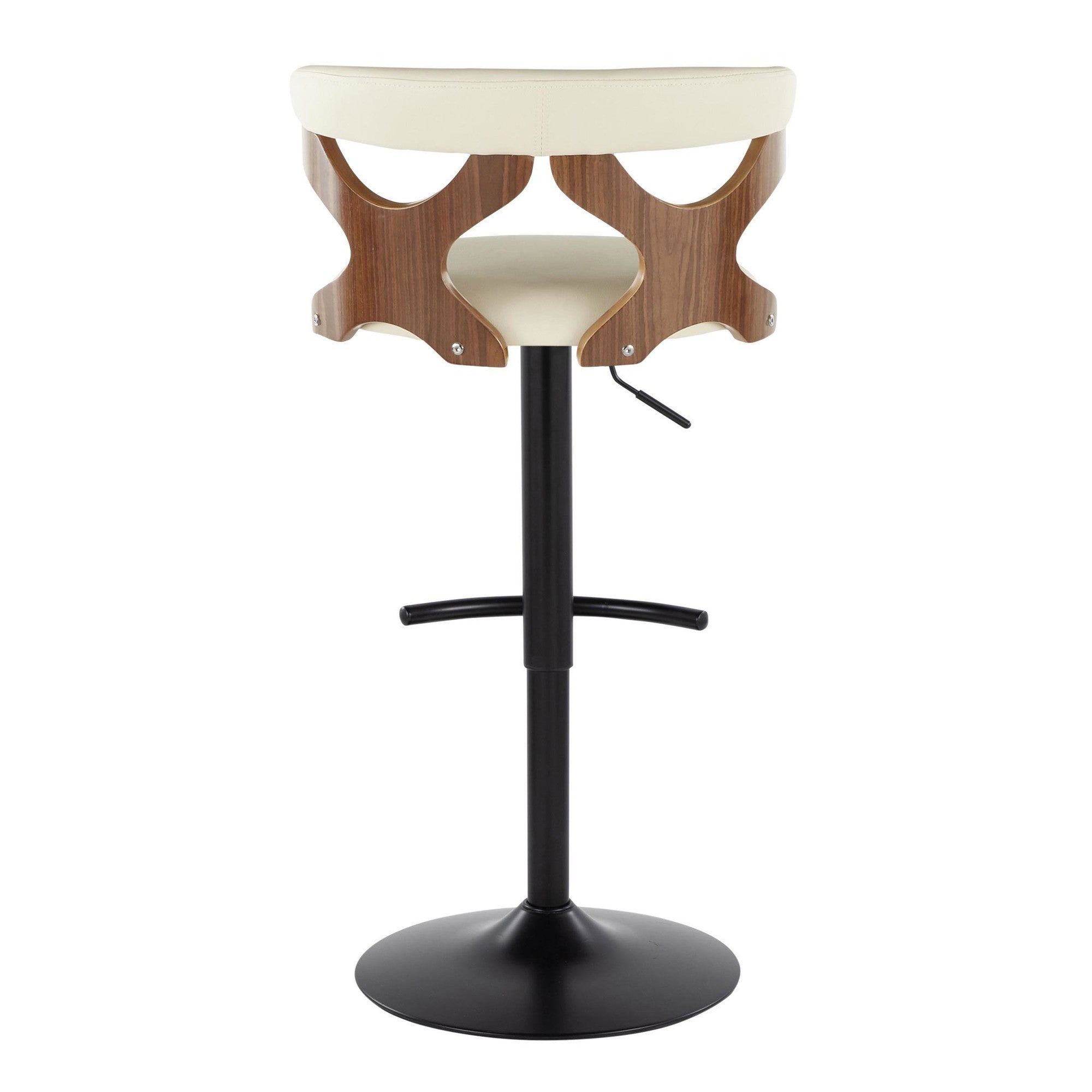 Gardenia Adjustable Barstool - Set of 2 - Black Metal, Walnut Wood, Cream PU