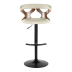 Gardenia Adjustable Barstool - Set of 2 - Black Metal, Walnut Wood, Cream PU