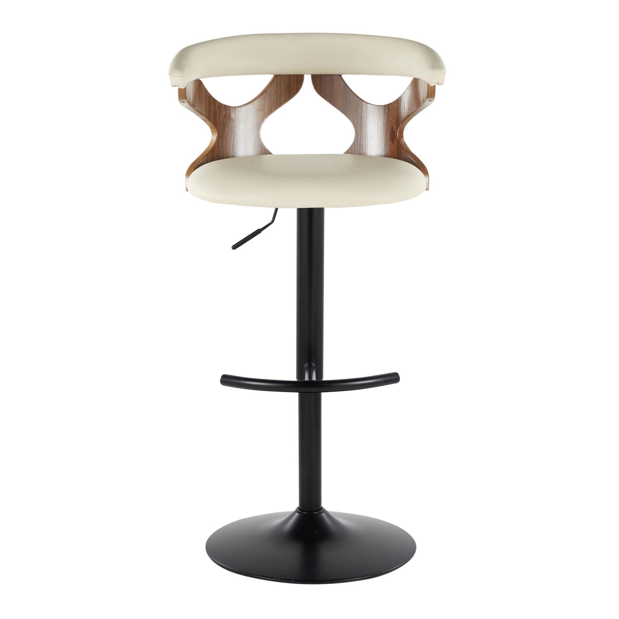 Gardenia Adjustable Barstool - Set of 2 - Black Metal, Walnut Wood, Cream PU