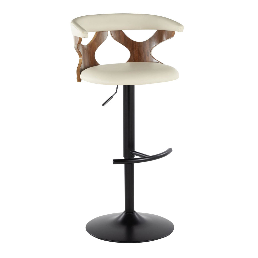 Gardenia Adjustable Barstool - Set of 2 - Black Metal, Walnut Wood, Cream PU