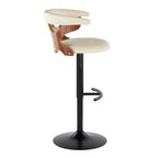 Gardenia Adjustable Barstool - Set of 2 - Black Metal, Walnut Wood, Cream PU