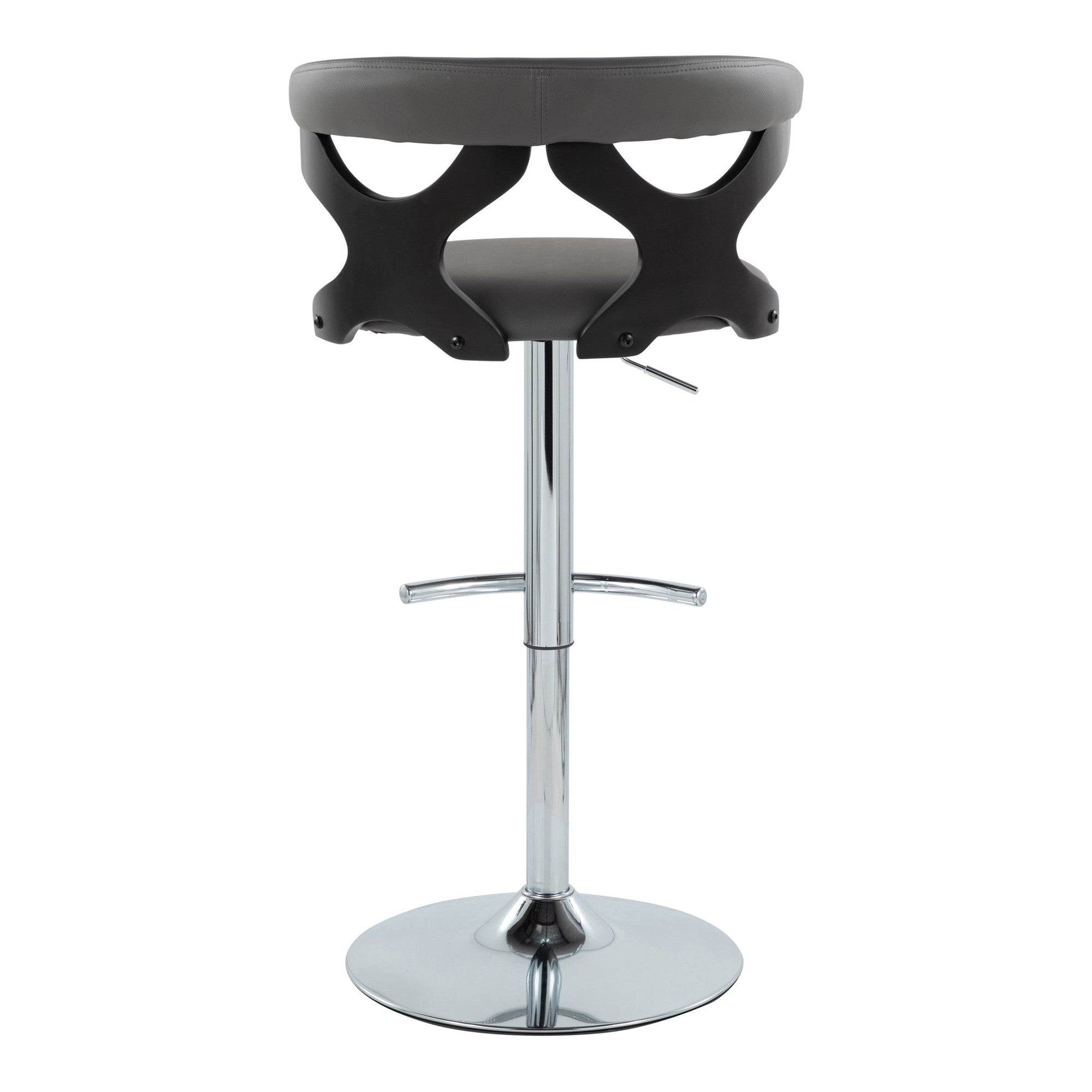 Gardenia Adjustable Barstool - Set of 2 - Black Wood, Chrome Metal, Grey PU