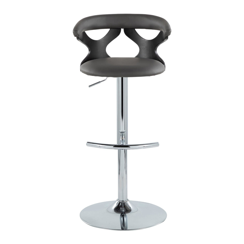 Gardenia Adjustable Barstool - Set of 2 - Black Wood, Chrome Metal, Grey PU