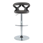 Gardenia Adjustable Barstool - Set of 2 - Black Wood, Chrome Metal, Grey PU