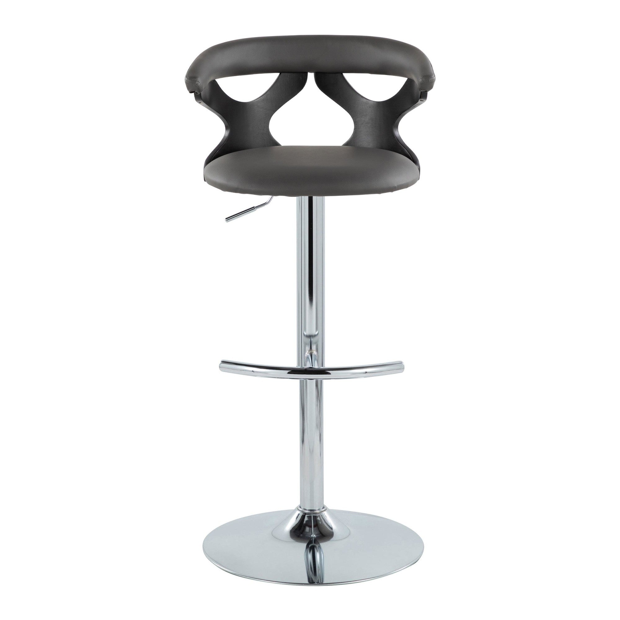 Gardenia Adjustable Barstool - Set of 2 - Black Wood, Chrome Metal, Grey PU