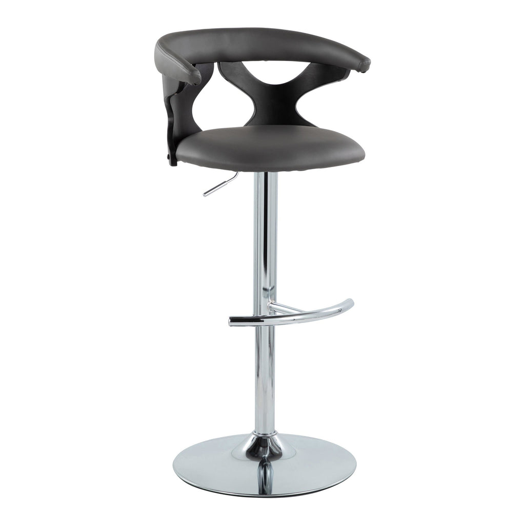 Gardenia Adjustable Barstool - Set of 2 - Black Wood, Chrome Metal, Grey PU