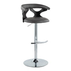 Gardenia Adjustable Barstool - Set of 2 - Black Wood, Chrome Metal, Grey PU