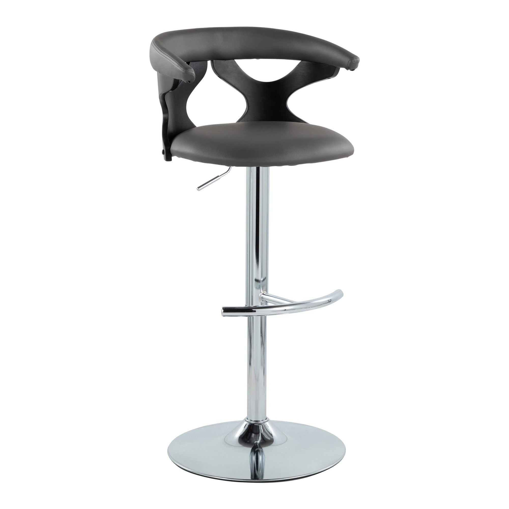 Gardenia Adjustable Barstool - Set of 2 - Black Wood, Chrome Metal, Grey PU
