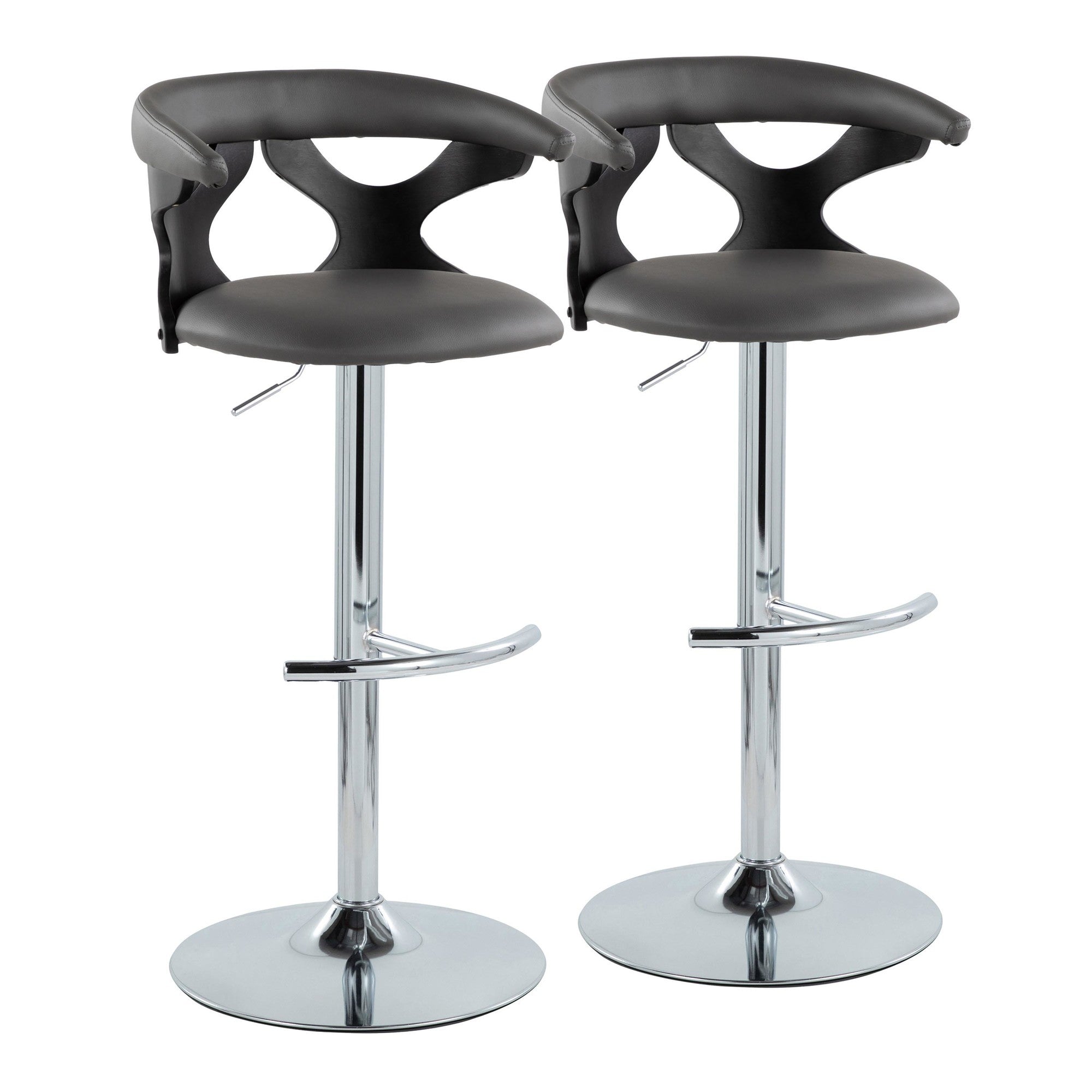 Gardenia Adjustable Barstool - Set of 2 - Black Wood, Chrome Metal, Grey PU