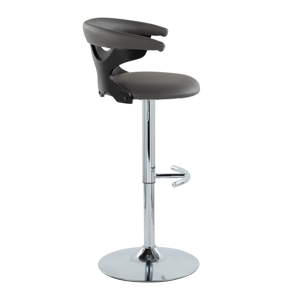 Gardenia Adjustable Barstool - Set of 2 - Black Wood, Chrome Metal, Grey PU