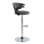 Gardenia Adjustable Barstool - Set of 2 - Black Wood, Chrome Metal, Grey PU