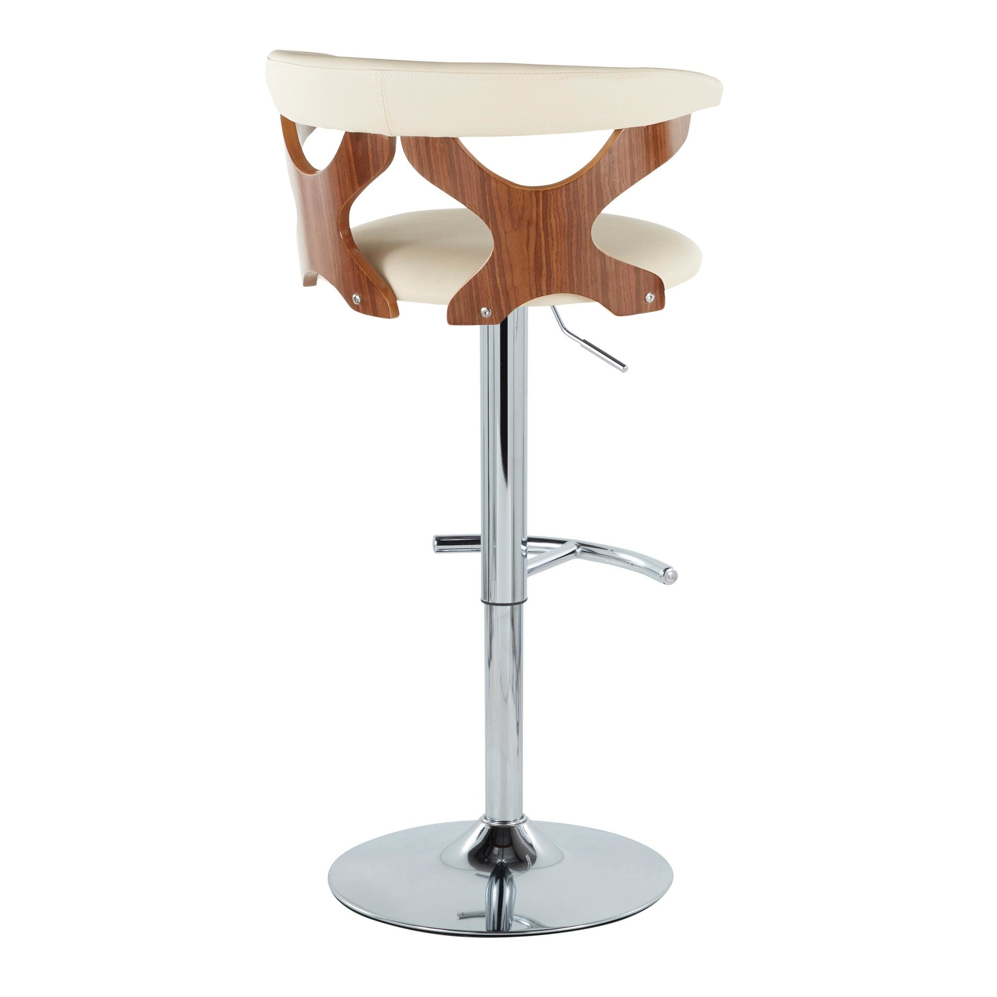 Gardenia Adjustable Barstool - Set of 2 - Chrome Metal, Walnut Wood, Cream PU
