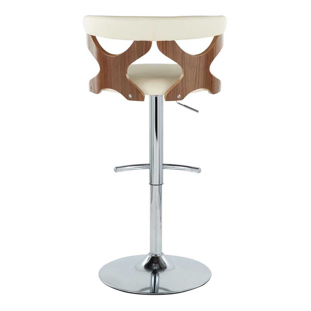 Gardenia Adjustable Barstool - Set of 2 - Chrome Metal, Walnut Wood, Cream PU