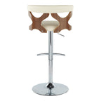 Gardenia Adjustable Barstool - Set of 2 - Chrome Metal, Walnut Wood, Cream PU
