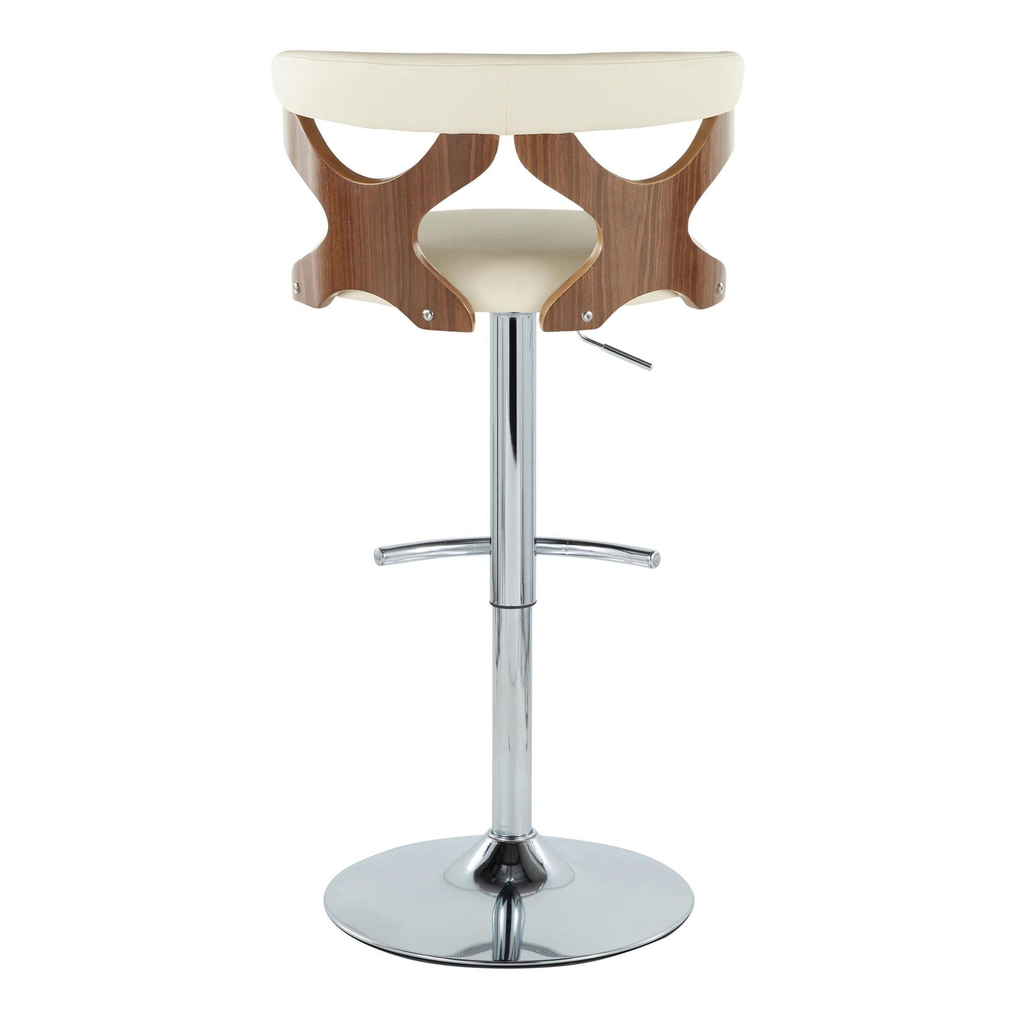 Gardenia Adjustable Barstool - Set of 2 - Chrome Metal, Walnut Wood, Cream PU