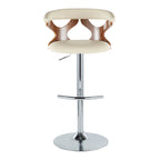 Gardenia Adjustable Barstool - Set of 2 - Chrome Metal, Walnut Wood, Cream PU