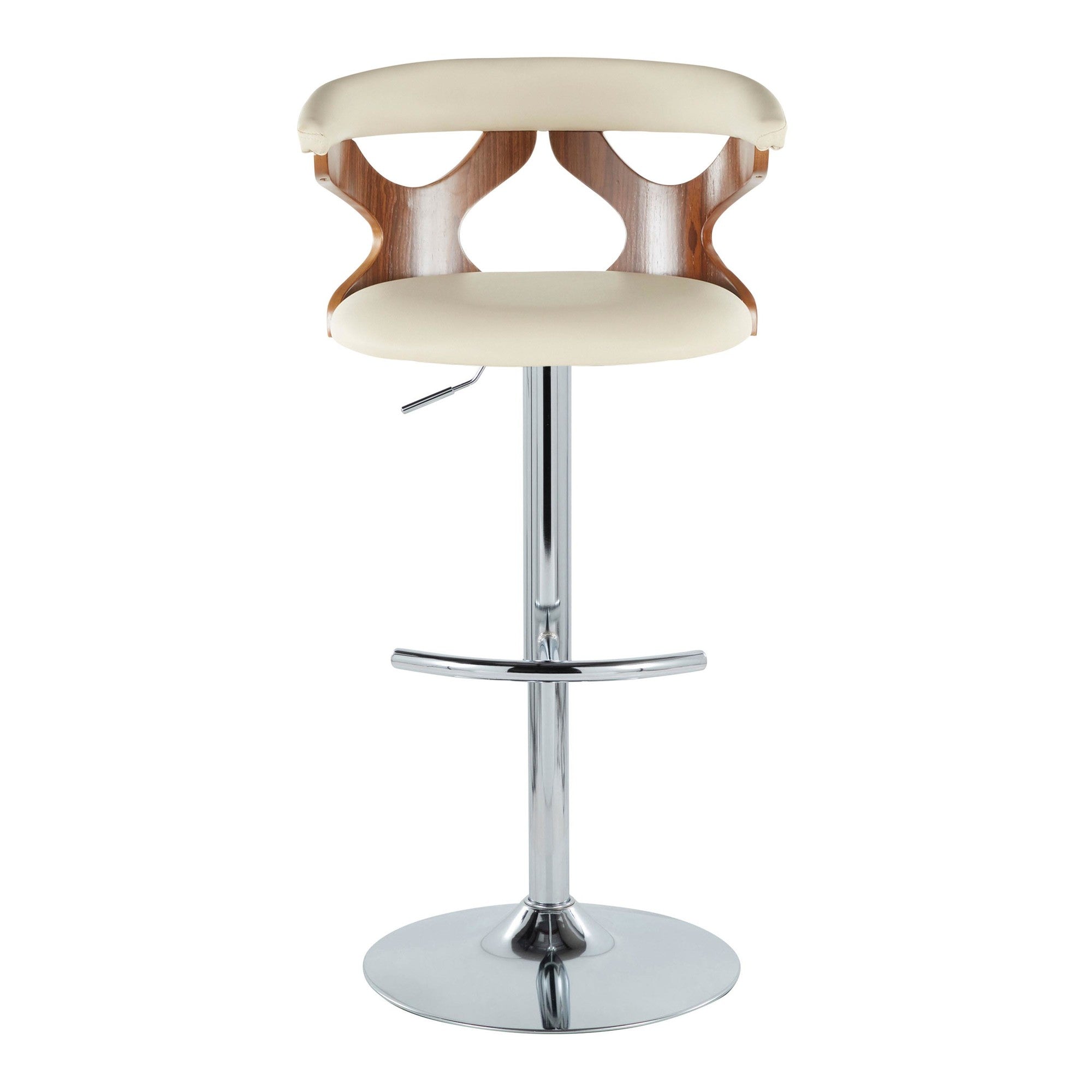 Gardenia Adjustable Barstool - Set of 2 - Chrome Metal, Walnut Wood, Cream PU