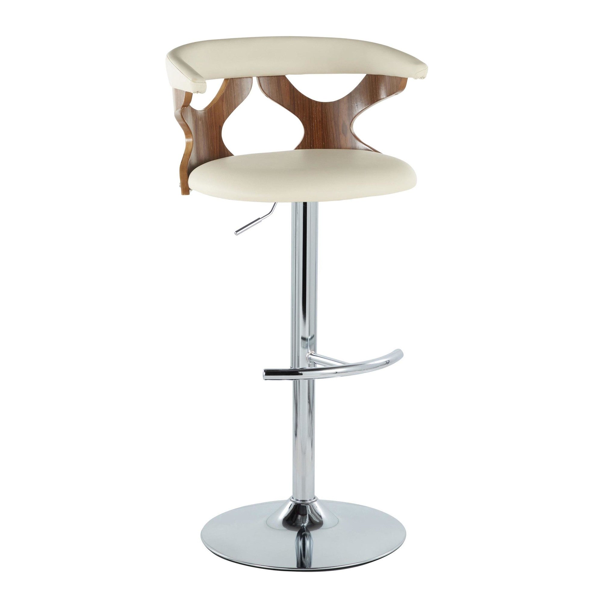 Gardenia Adjustable Barstool - Set of 2 - Chrome Metal, Walnut Wood, Cream PU