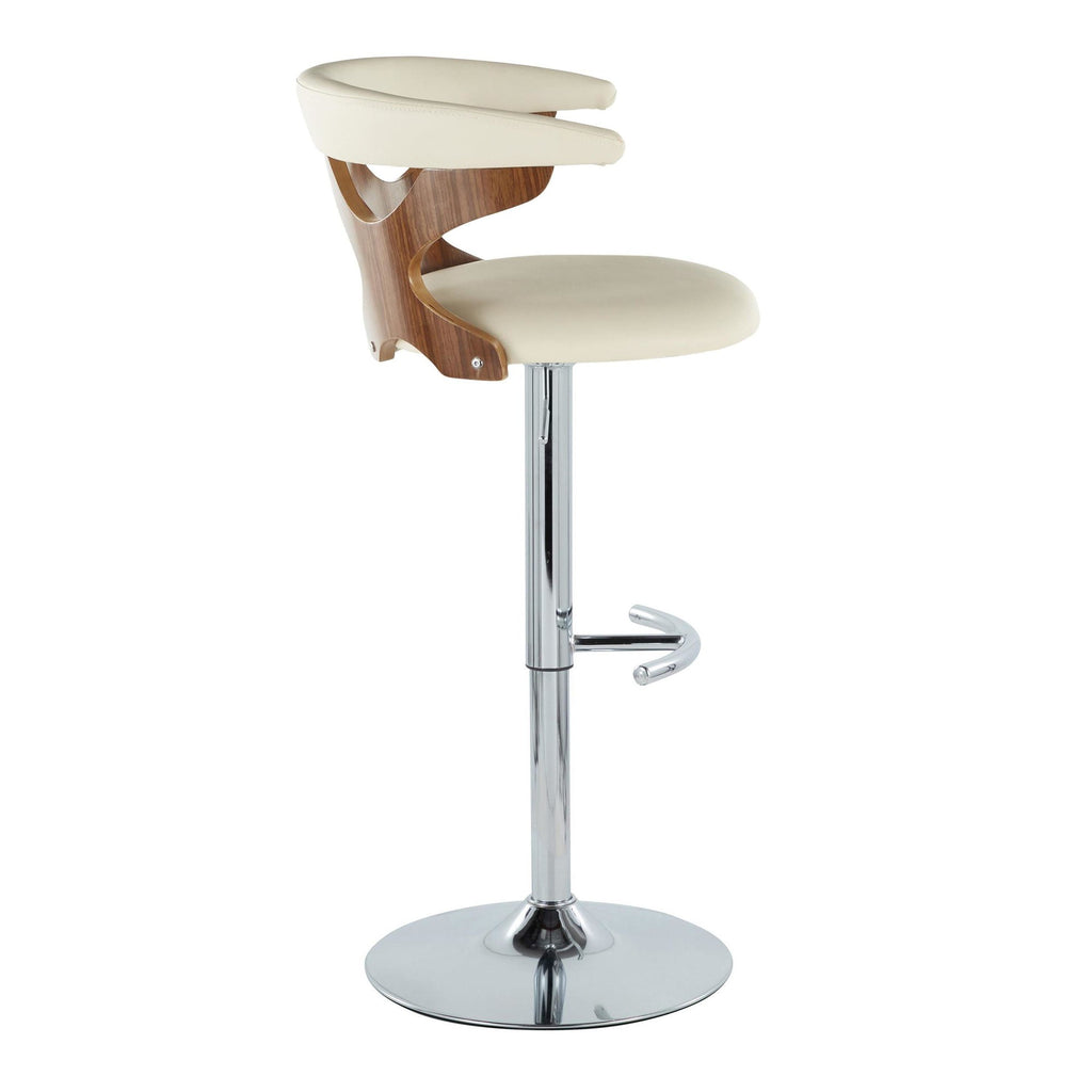 Gardenia Adjustable Barstool - Set of 2 - Chrome Metal, Walnut Wood, Cream PU