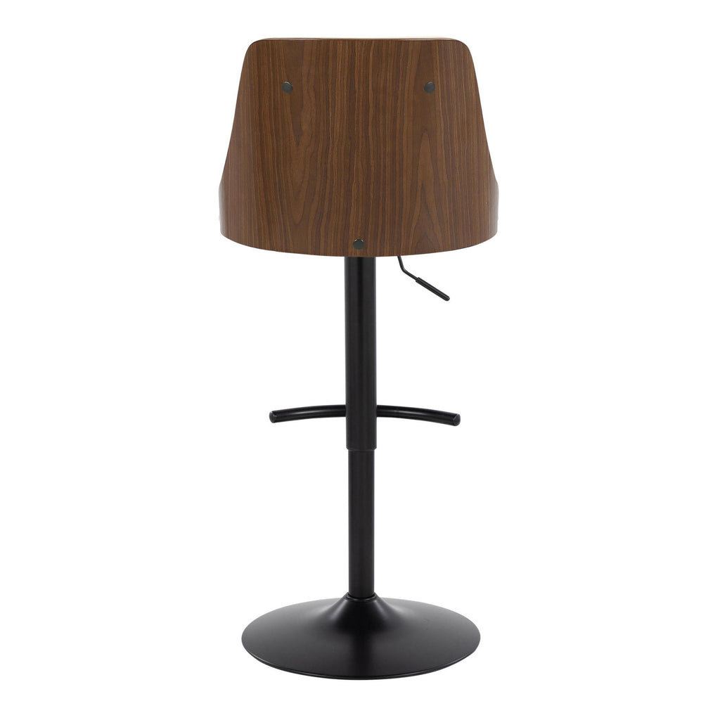 Gianna Adjustable Barstool - Set of 2 - Black Metal, Walnut Wood, Cream PU