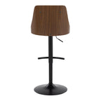 Gianna Adjustable Barstool - Set of 2 - Black Metal, Walnut Wood, Cream PU