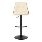 Gianna Adjustable Barstool - Set of 2 - Black Metal, Walnut Wood, Cream PU