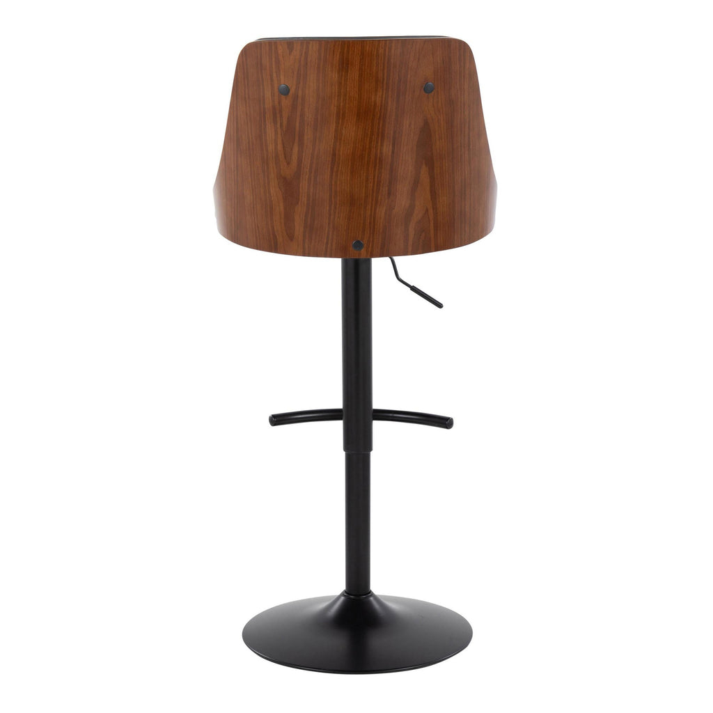 Gianna Adjustable Barstool - Set of 2 - Matte Black Metal, Walnut Wood, Grey PU