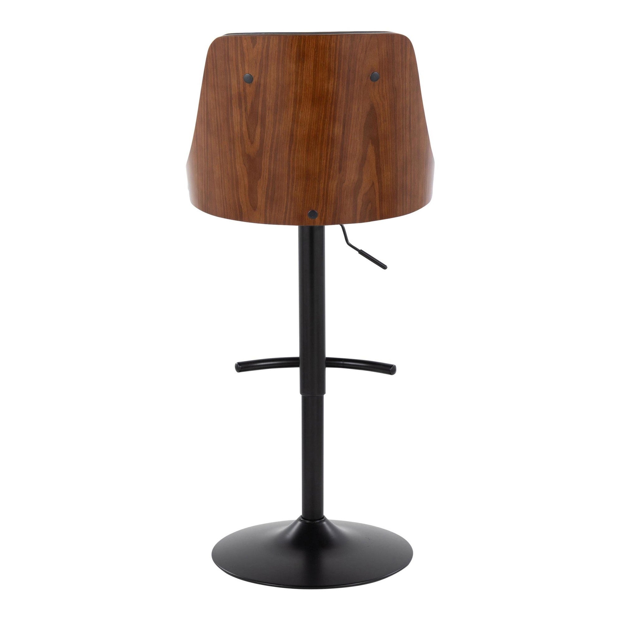 Gianna Adjustable Barstool - Set of 2 - Matte Black Metal, Walnut Wood, Grey PU