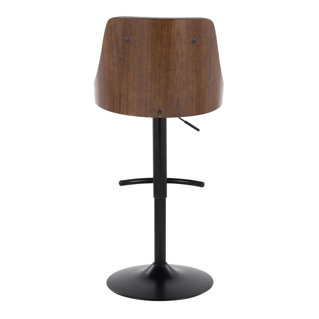 Gianna Adjustable Barstool - Set of 2 - Matte Black Metal, Walnut Wood, Light Grey PU