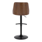 Gianna Adjustable Barstool - Set of 2 - Matte Black Metal, Walnut Wood, Light Grey PU