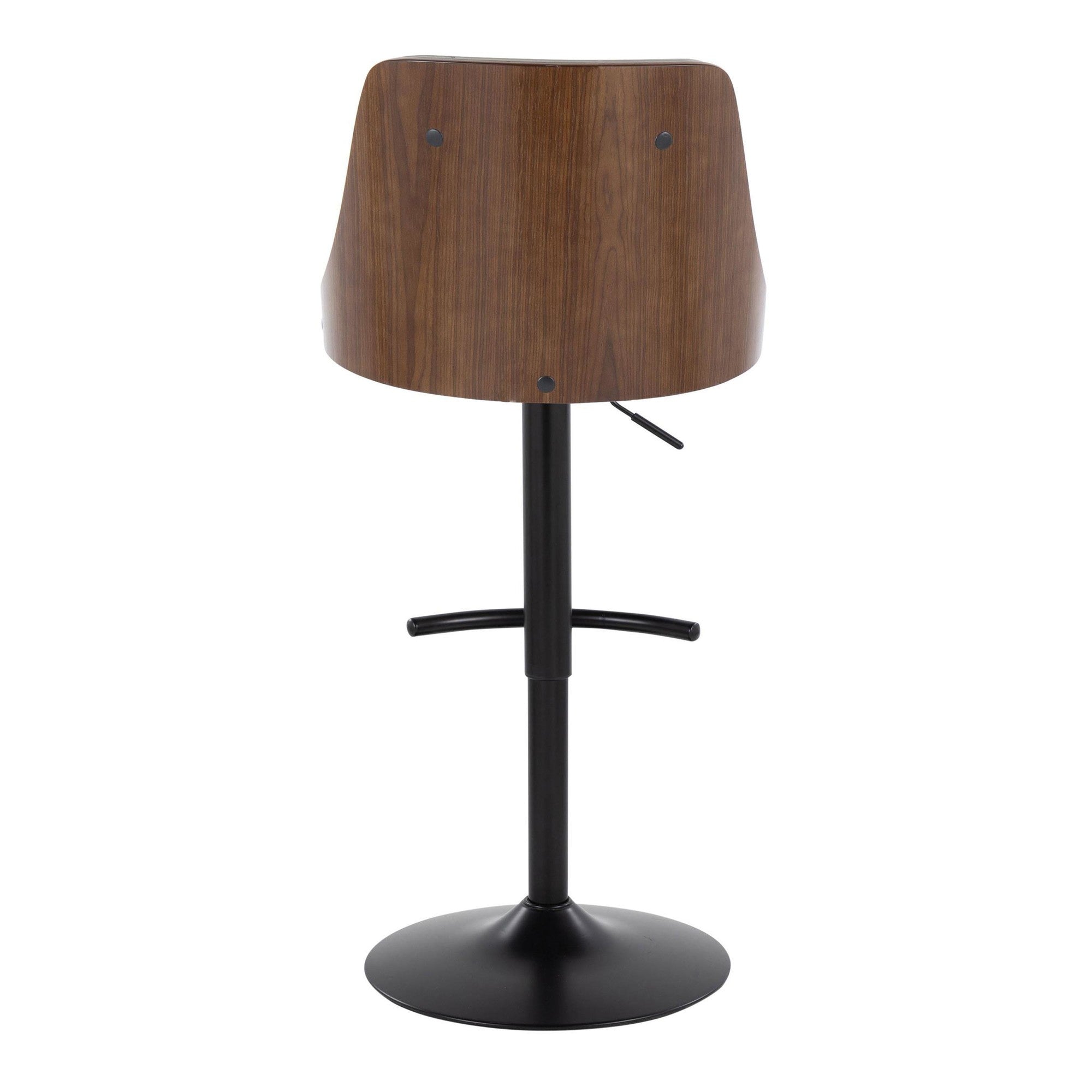 Gianna Adjustable Barstool - Set of 2 - Matte Black Metal, Walnut Wood, Light Grey PU