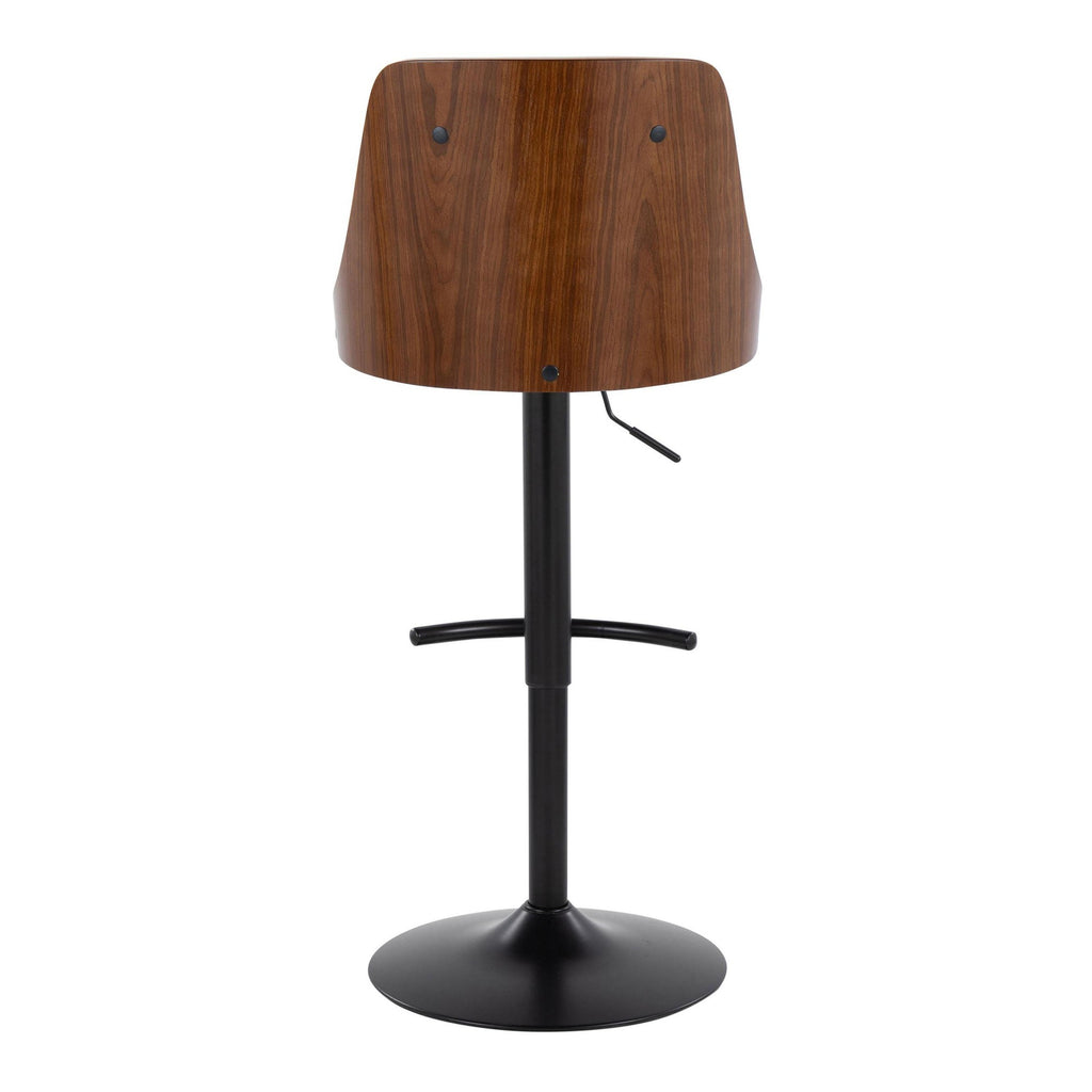 Gianna Adjustable Barstool - Set of 2 - Black Metal, Walnut Wood, White PU