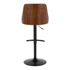 Gianna Adjustable Barstool - Set of 2 - Black Metal, Walnut Wood, White PU