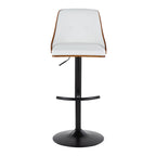 Gianna Adjustable Barstool - Set of 2 - Black Metal, Walnut Wood, White PU