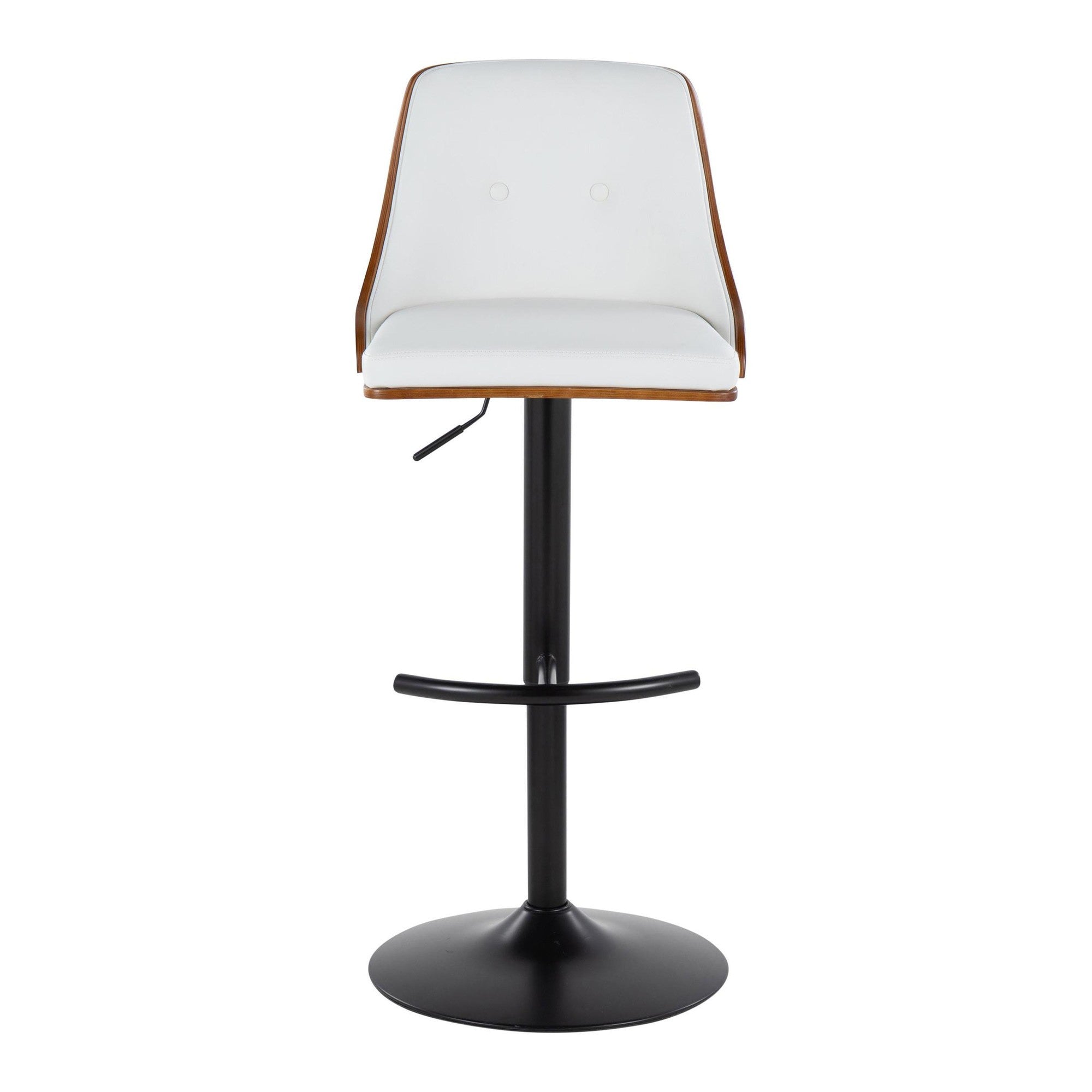 Gianna Adjustable Barstool - Set of 2 - Black Metal, Walnut Wood, White PU