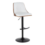 Gianna Adjustable Barstool - Set of 2 - Black Metal, Walnut Wood, White PU