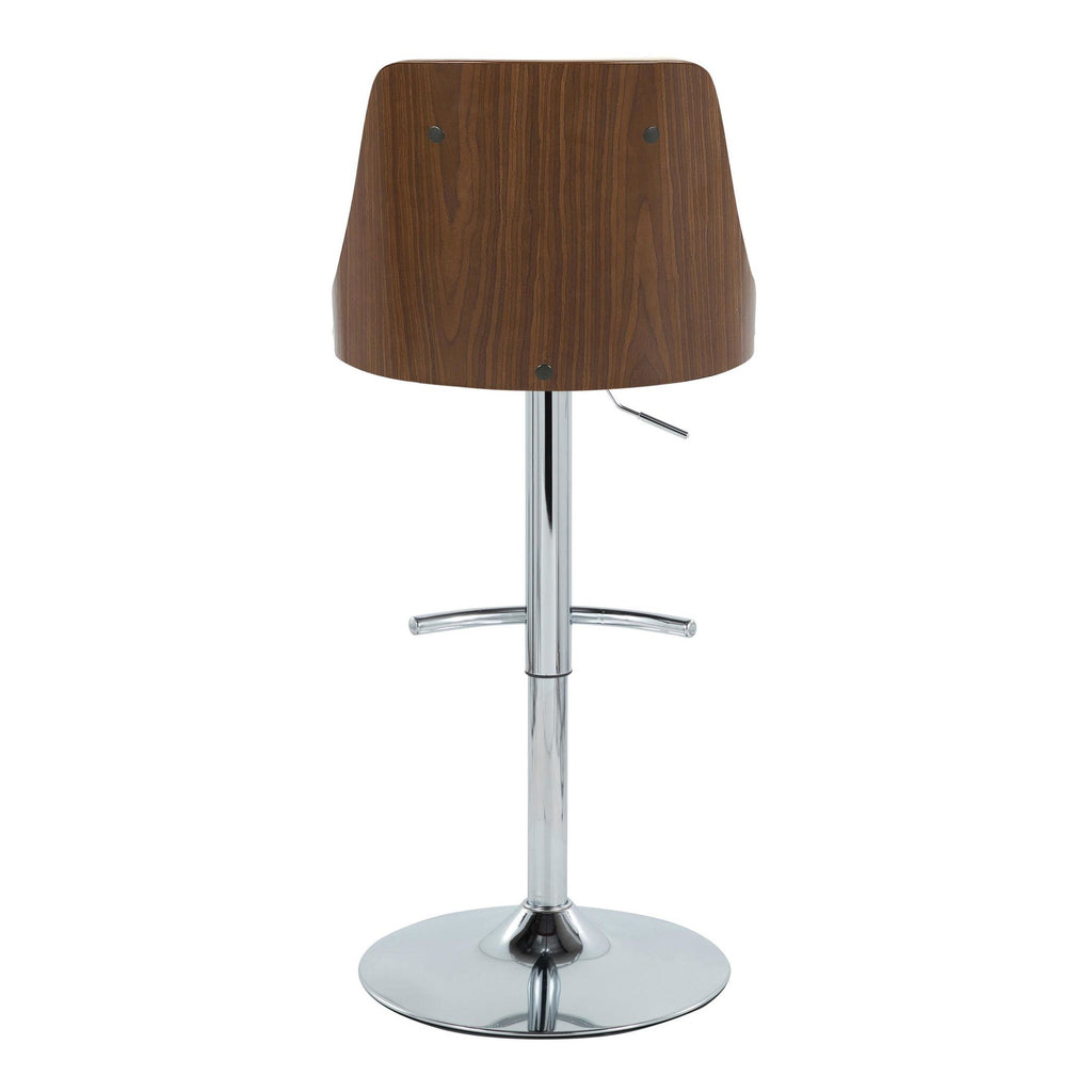 Gianna Adjustable Barstool - Set of 2 - Chrome Metal, Walnut Wood, Cream PU