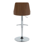 Gianna Adjustable Barstool - Set of 2 - Chrome Metal, Walnut Wood, Cream PU