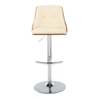 Gianna Adjustable Barstool - Set of 2 - Chrome Metal, Walnut Wood, Cream PU