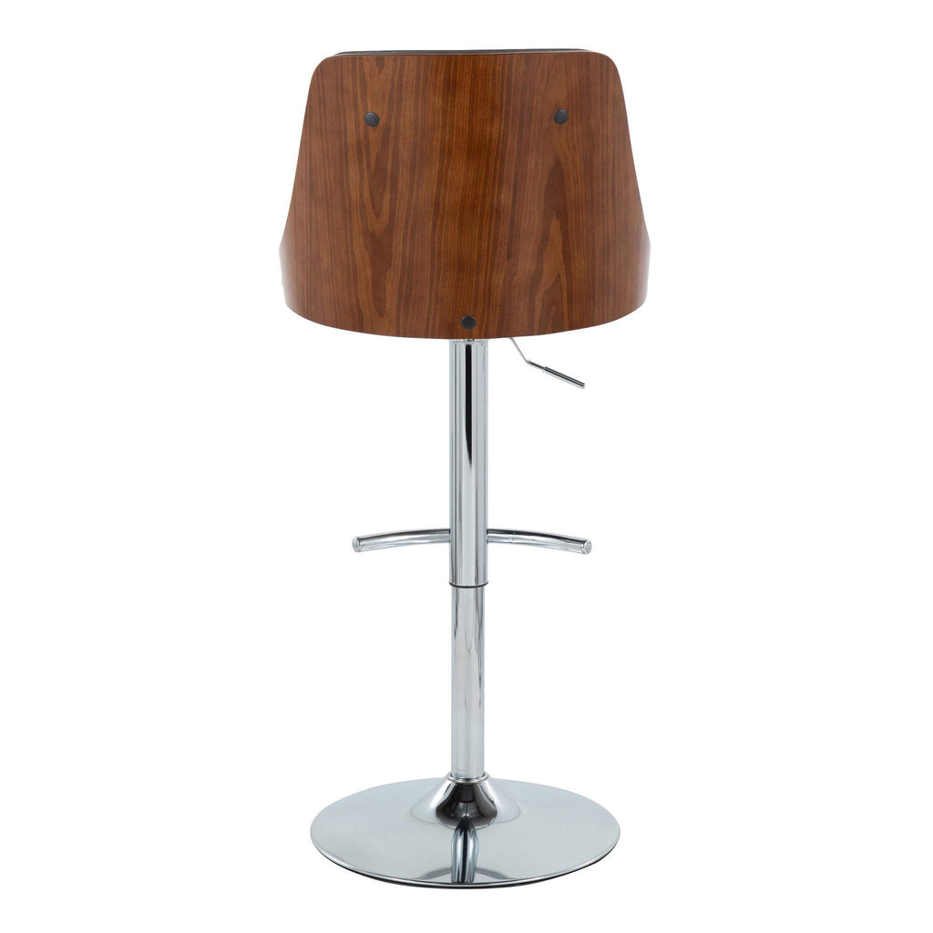 Gianna Adjustable Barstool - Set of 2 - Chrome Metal, Walnut Wood, Grey PU