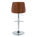 Gianna Adjustable Barstool - Set of 2 - Chrome Metal, Walnut Wood, Grey PU