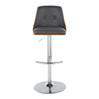 Gianna Adjustable Barstool - Set of 2 - Chrome Metal, Walnut Wood, Grey PU