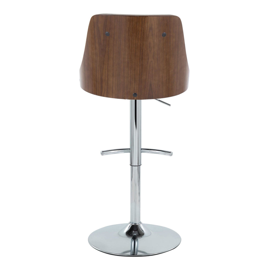 Gianna Adjustable Barstool - Set of 2 - Chrome Metal, Walnut Wood, Light Grey PU