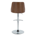 Gianna Adjustable Barstool - Set of 2 - Chrome Metal, Walnut Wood, Light Grey PU