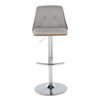 Gianna Adjustable Barstool - Set of 2 - Chrome Metal, Walnut Wood, Light Grey PU