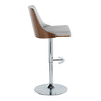Gianna Adjustable Barstool - Set of 2 - Chrome Metal, Walnut Wood, Light Grey PU