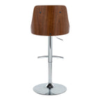 Gianna Adjustable Barstool - Set of 2 - Chrome Metal, Walnut Wood, White PU